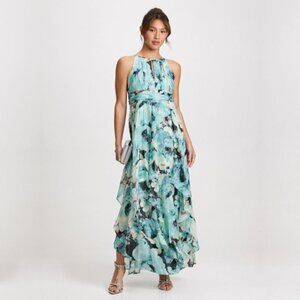 LAURA | Petites Halter Neck Long Floral Formal Dress | Sz. 8